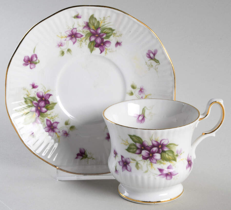 Violets Footed Demitasse Cup & Saucer Set by Rosina-Queens-1