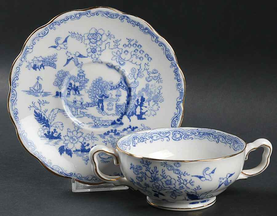 Blue Willow Footed Cream Soup Bowl & Saucer Set by Royal Albert-1