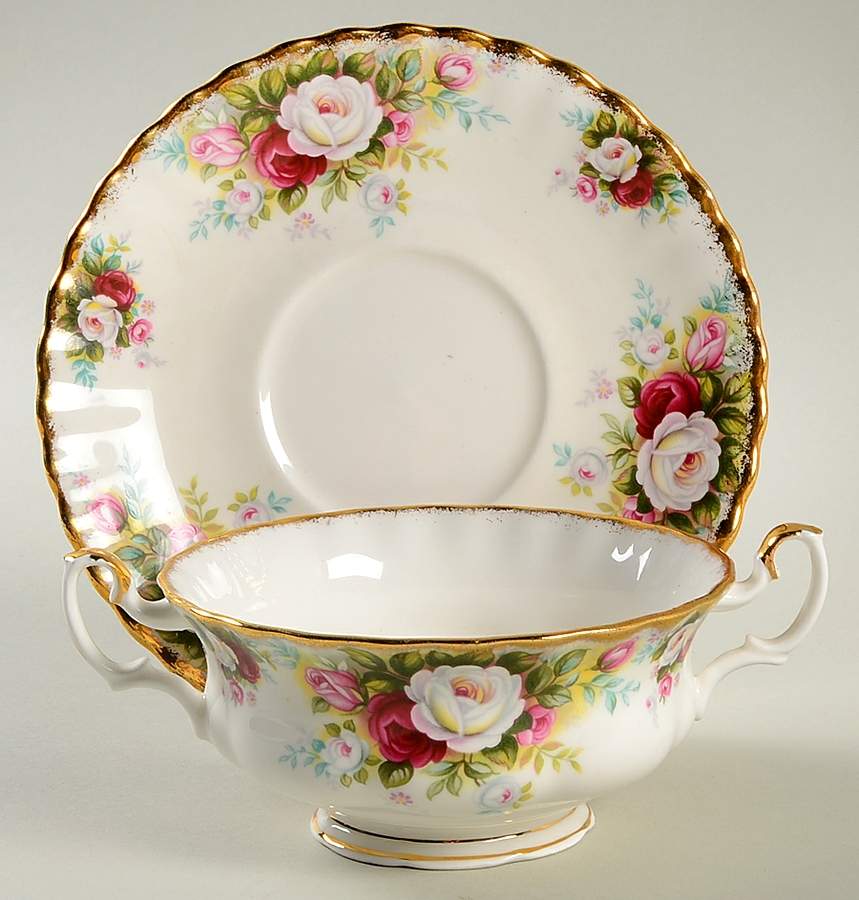 Celebration Footed Cream Soup Bowl & Saucer Set by Royal Albert-1