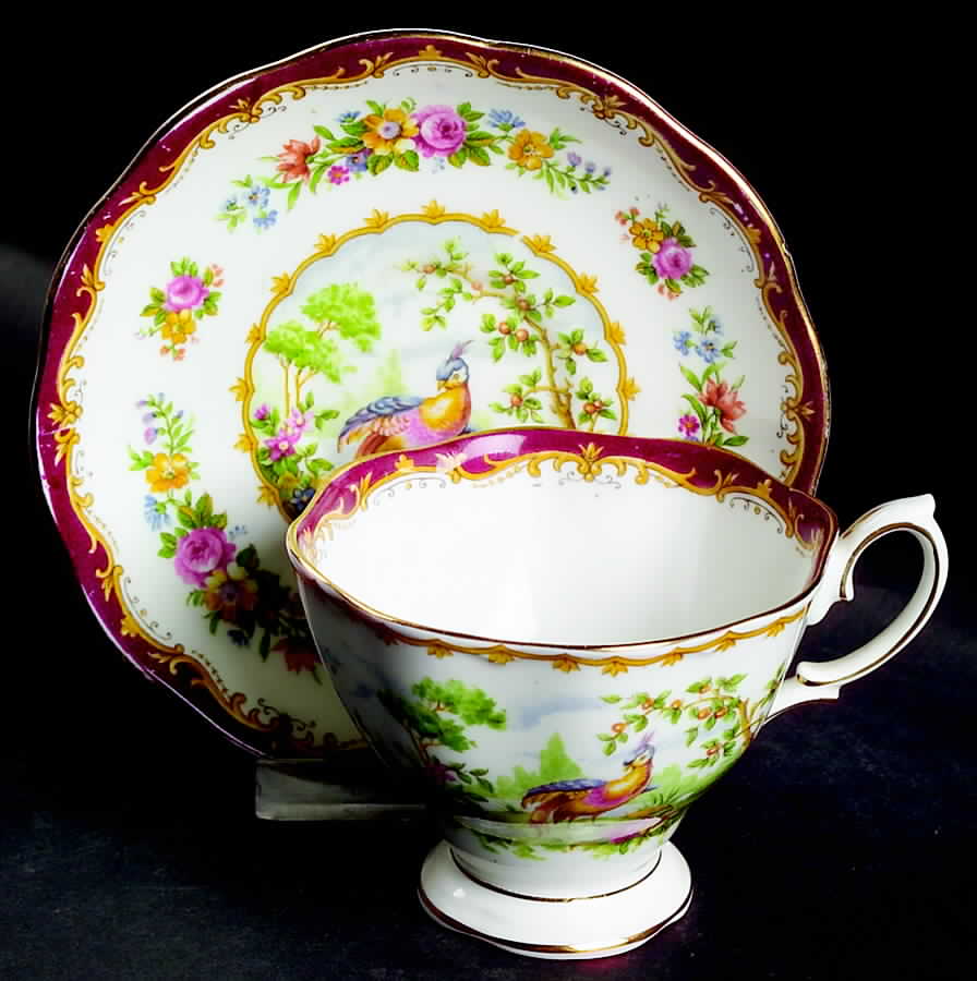 Chelsea Bird Maroon Footed Cup & Saucer Set by Royal Albert-1