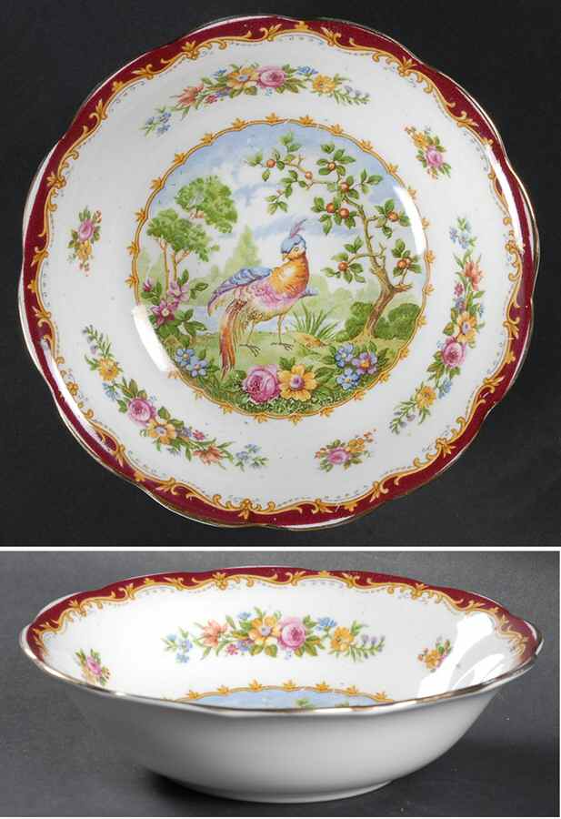 Chelsea Bird Maroon Coupe Cereal Bowl by Royal Albert-1