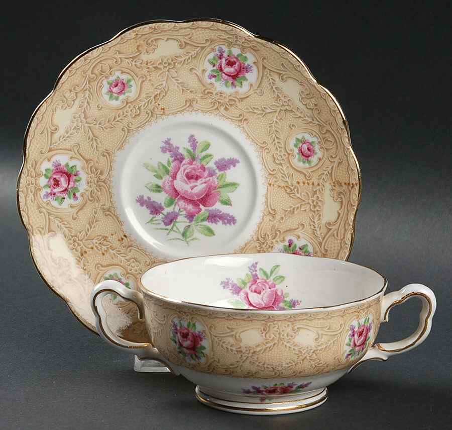 Devonshire Lace Footed Cream Soup Bowl & Saucer Set by Royal Albert-1