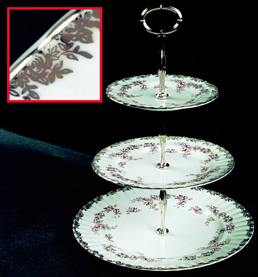 Dimity Rose 13 7/8"-14 1/4" 3-Tiered Serving Tray(DP,SP,BB) HC by Royal Albert-1