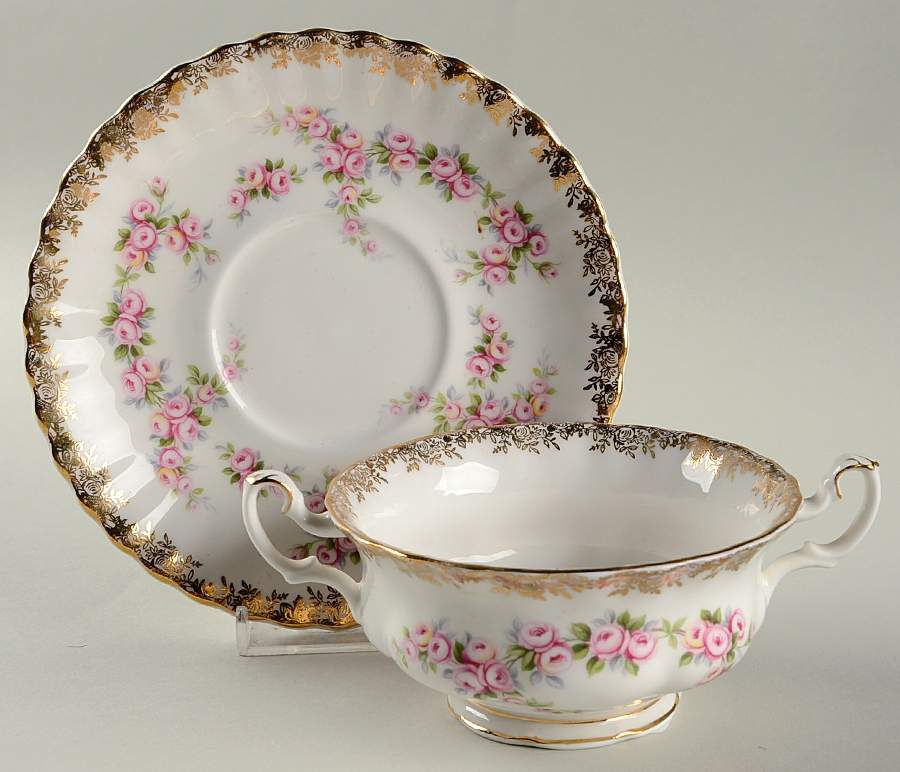 Dimity Rose Footed Cream Soup Bowl & Saucer Set by Royal Albert-1