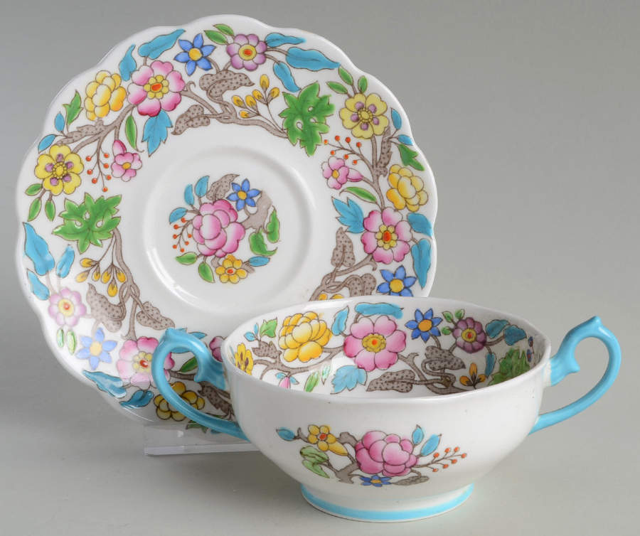 Jacobean Footed Cream Soup Bowl & Saucer Set by Royal Albert-1