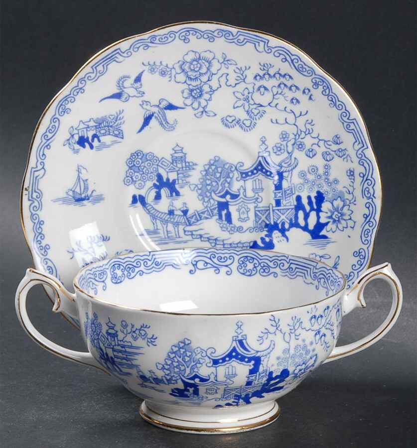 Mikado Footed Cream Soup Bowl & Saucer Set by Royal Albert-1