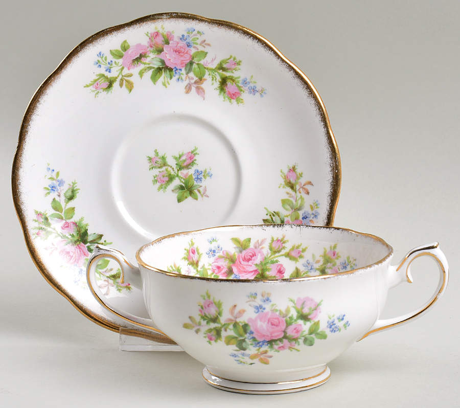Moss Rose (Hampton, Older) Footed Cream Soup Bowl & Saucer Set by Royal Albert-1