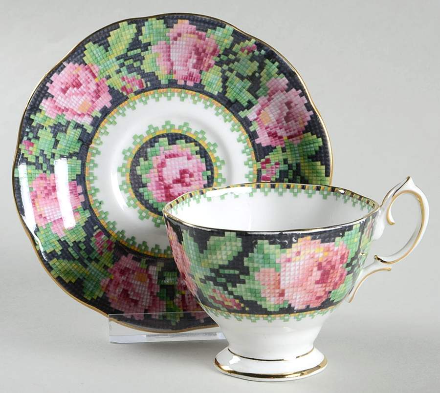 Needle Point Footed Demitasse Cup & Saucer Set by Royal Albert-1
