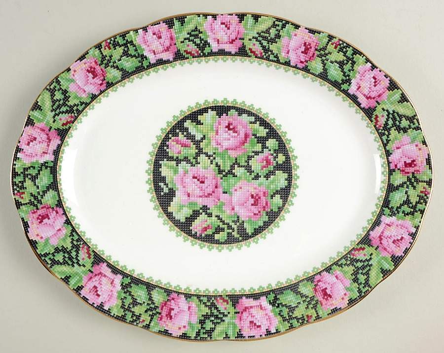 Needle Point 12" Oval Serving Platter by Royal Albert-1