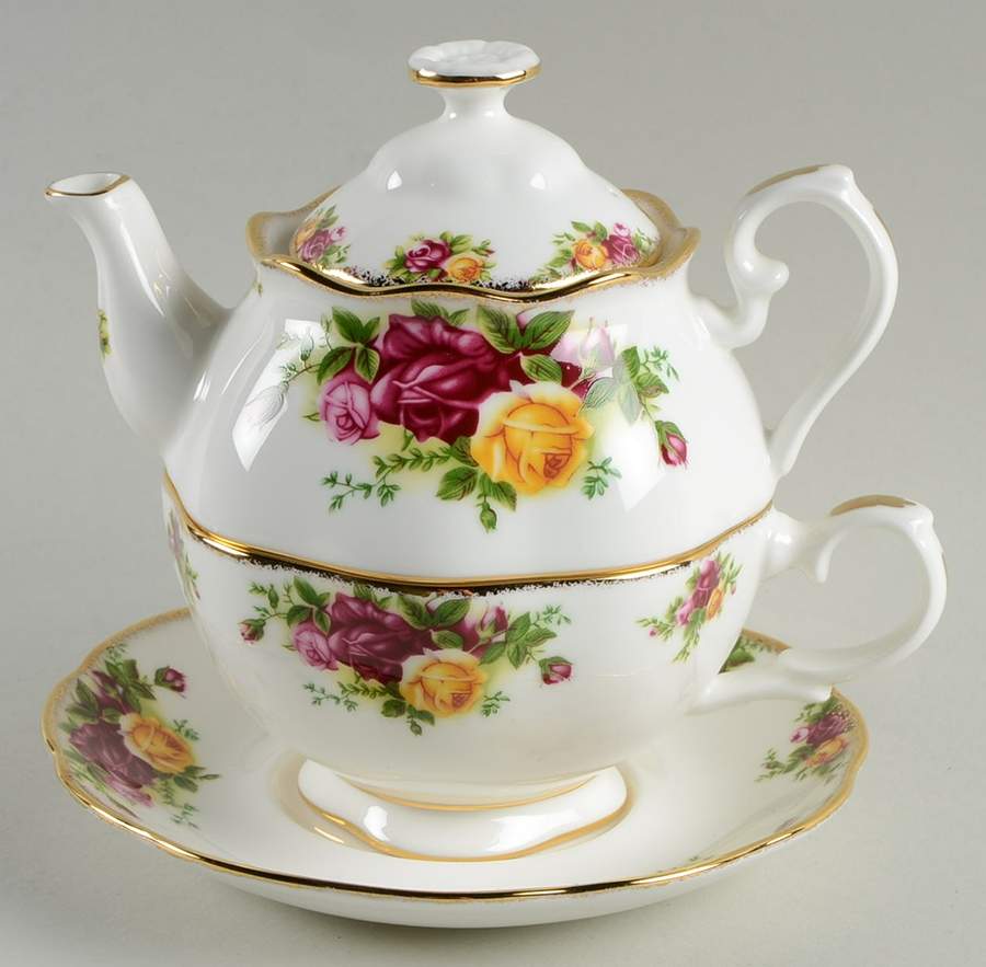 Old Country Roses Individual Teapot & Cup with Saucer Set by Royal Albert-1