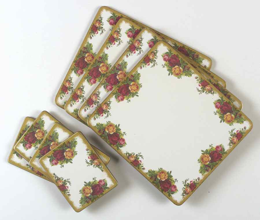 Old Country Roses 8pc Rectangular Melamine Placemat and Coaster Set by Royal Albert-1