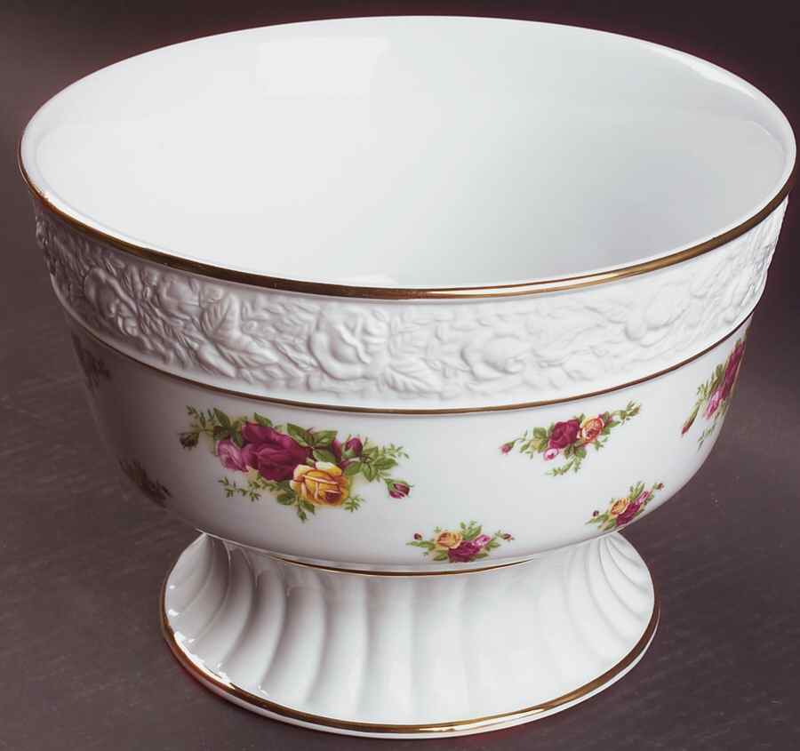 Old Country Roses Sculptured Center/Punch Bowl by Royal Albert-1