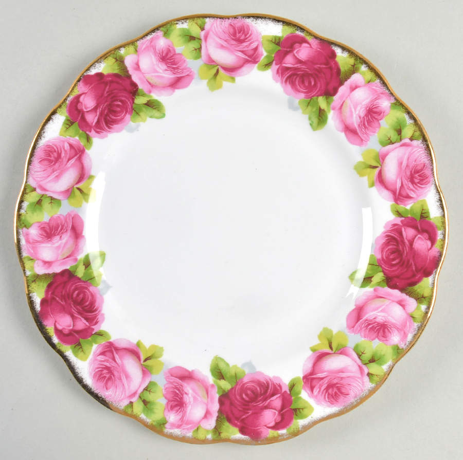 Old English Rose (Brushed Gold Trim) Salad Plate by Royal Albert-1