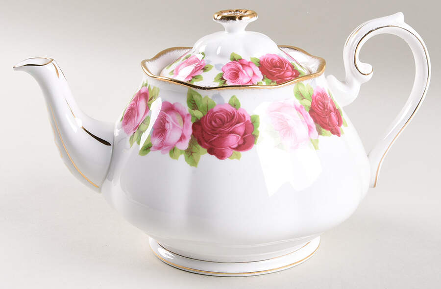 Old English Rose (Brushed Gold Trim) Teapot & Lid by Royal Albert-1