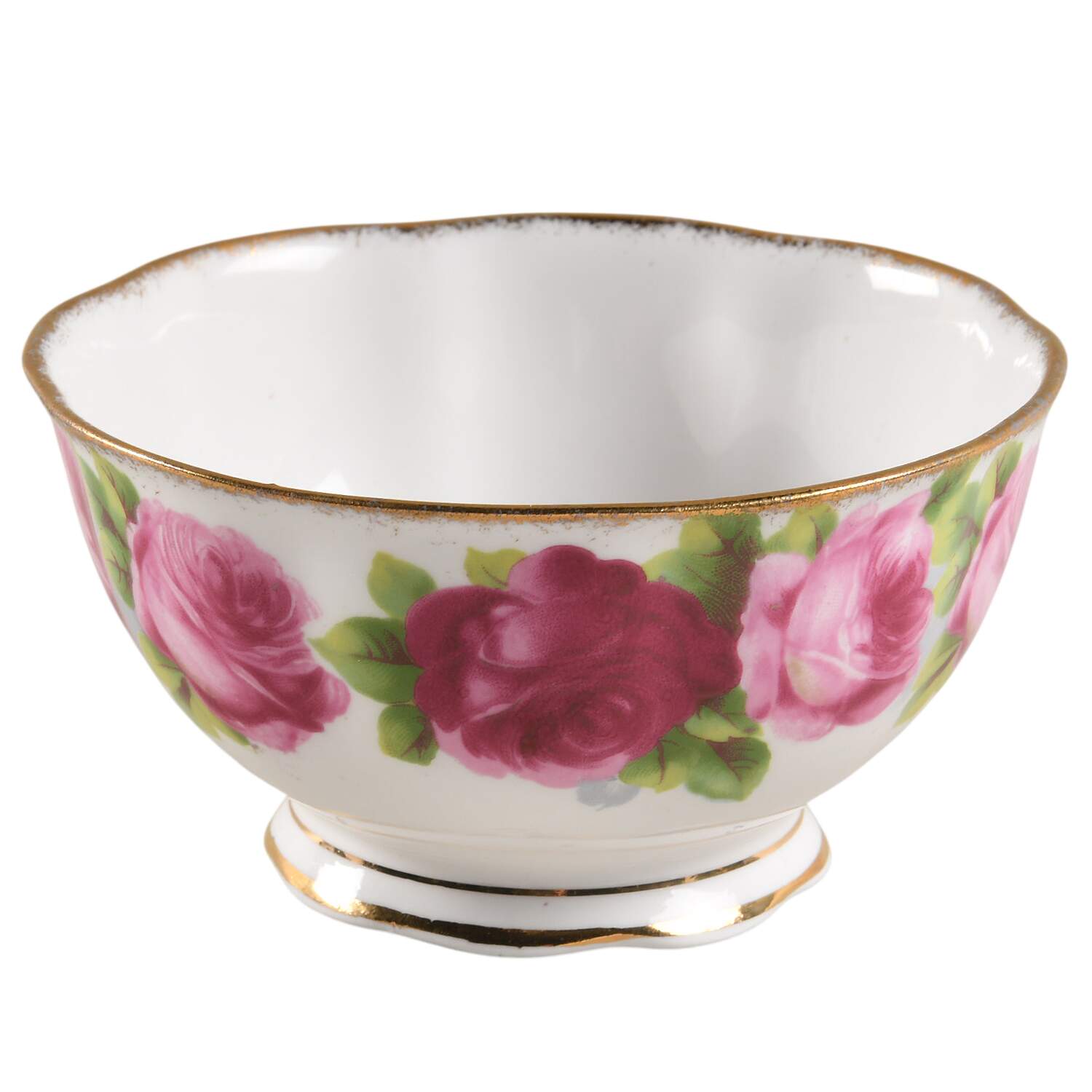 Old English Rose (Brushed Gold Trim) Open Sugar Bowl by Royal Albert-1
