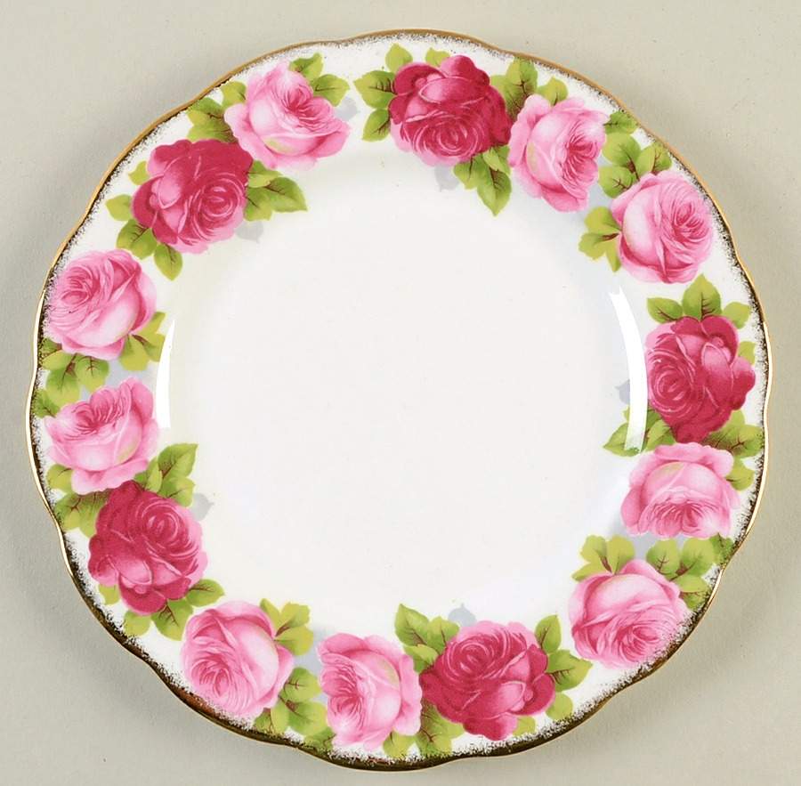 Old English Rose (Brushed Gold Trim) Salad Plate by Royal Albert-1