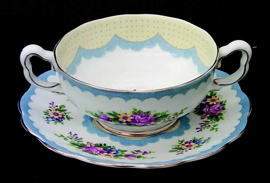 Prudence Blue Footed Cream Soup Bowl & Saucer Set by Royal Albert-1