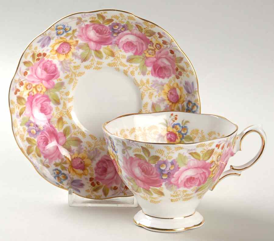 Serena (Thin Gold Trim) Footed Cup & Saucer Set by Royal Albert-1