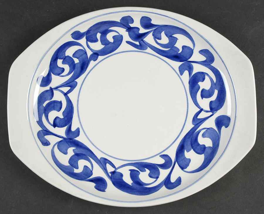 Blue Scroll 12" Oval Serving Platter by Royal Cauldon-1