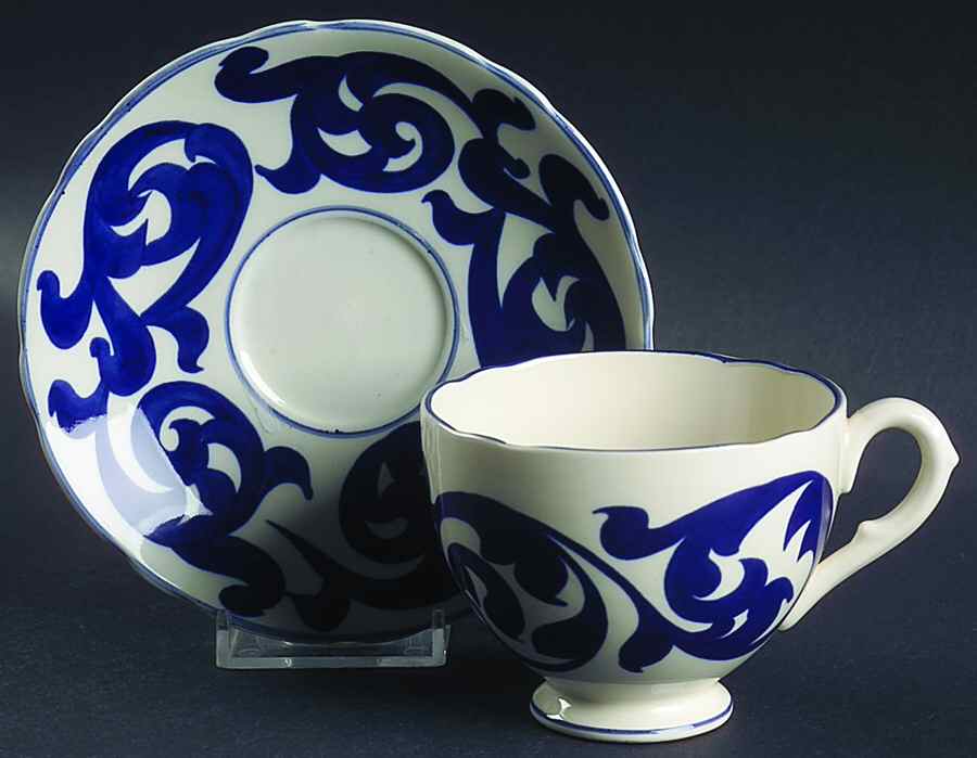 Blue Scroll Footed Cup & Saucer Set by Royal Cauldon-1