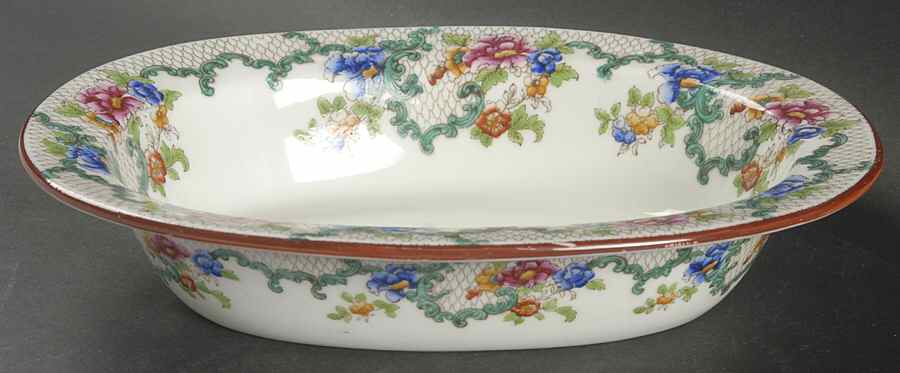 Floradora (Red Trim, Smooth) 9" Oval Vegetable Bowl by Royal Cauldon-1