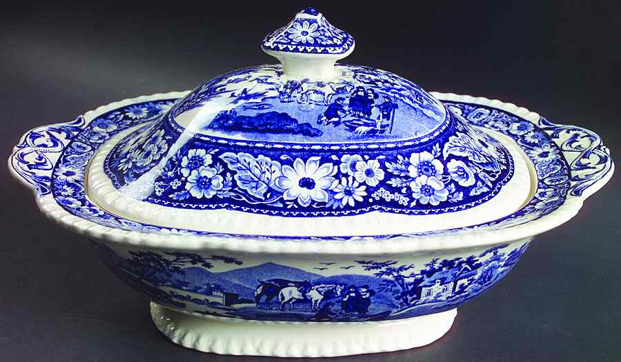 Native Blue Oval Covered Vegetable by Royal Cauldon-1