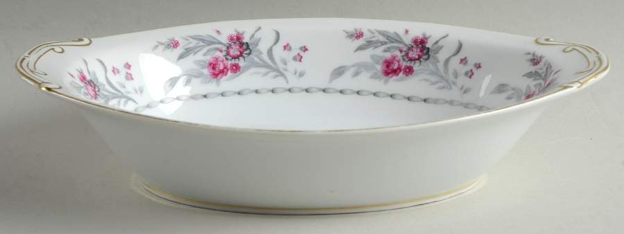 Saratoga (Red & Gray Flowers) 11" Oval Vegetable Bowl by Royal Embassy-1