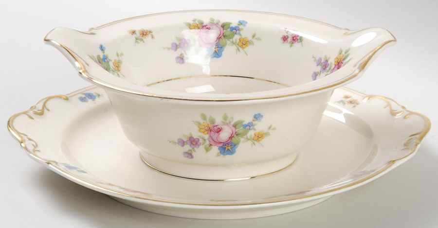 June Roses Gravy Boat with Attached Underplate by Royal Ivory (Czech, Germany)-1