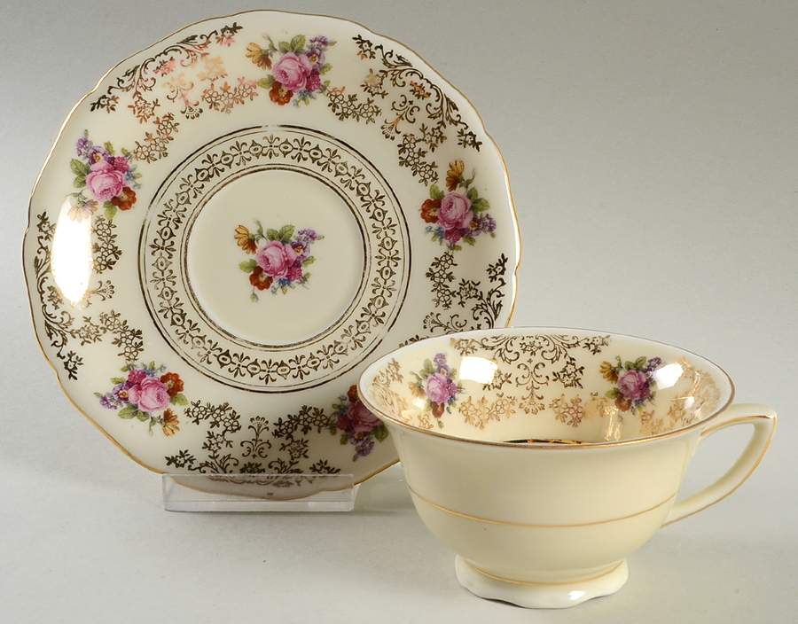 Noblesse Footed Cup & Saucer Set by Royal Ivory (Czech, Germany)-1