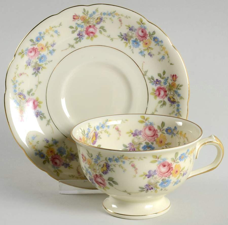 Queens Rose (Scalloped, No Gold Scrolls) Footed Cup & Saucer Set by Royal Ivory (Czech, Germany)-1