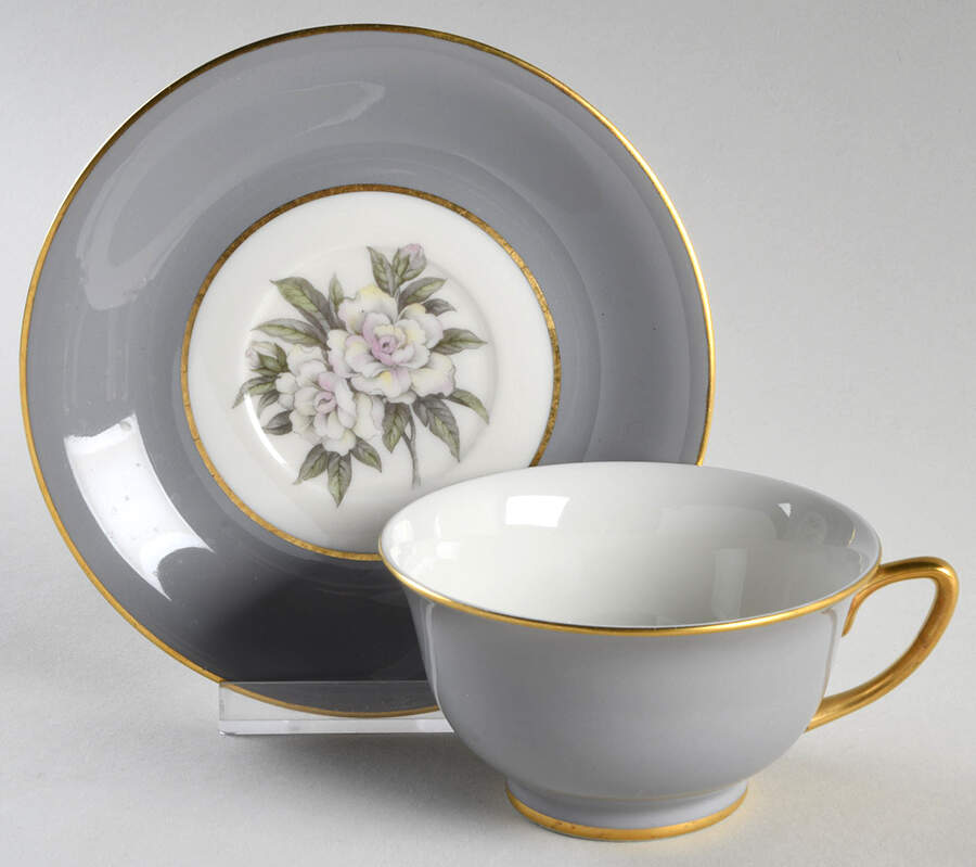 Countess Heirloom Gray (Gold Trim) Footed Cup & Saucer Set by Royal Jackson-1