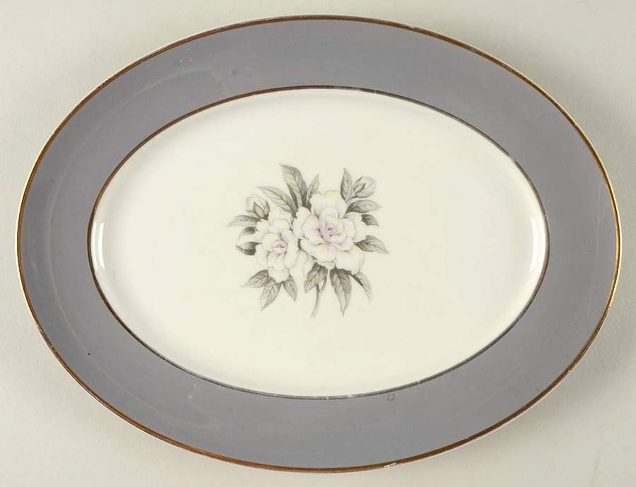 Countess Heirloom Gray (Gold Trim) 11" Oval Serving Platter by Royal Jackson-1
