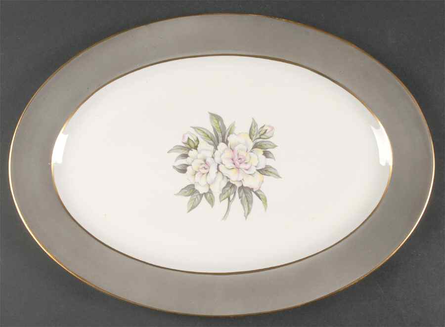 Countess Heirloom Gray (Gold Trim) 15" Oval Serving Platter by Royal Jackson-1