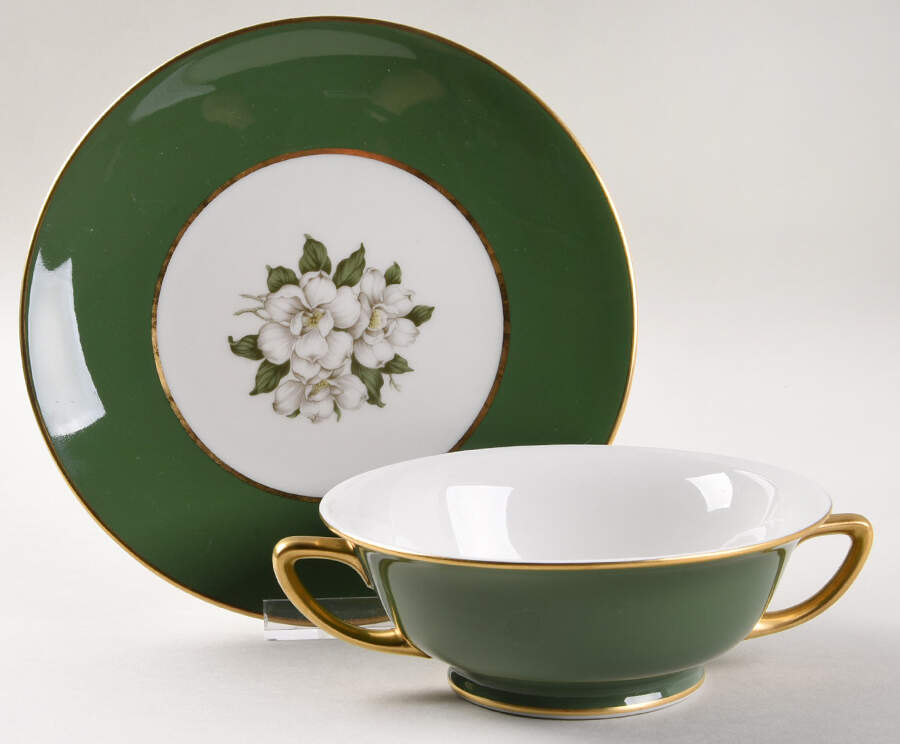 Countess Madison Jade Green Footed Cream Soup Bowl & Saucer Set by Royal Jackson-1