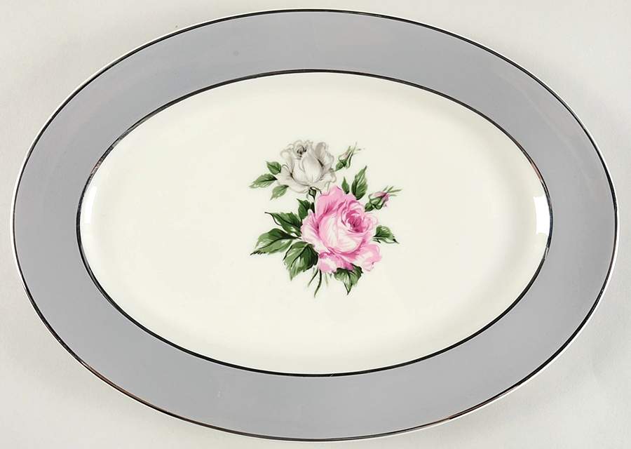 Countess Margaret Rose Gray (Platinum Trim) 13" Oval Serving Platter by Royal Jackson-1