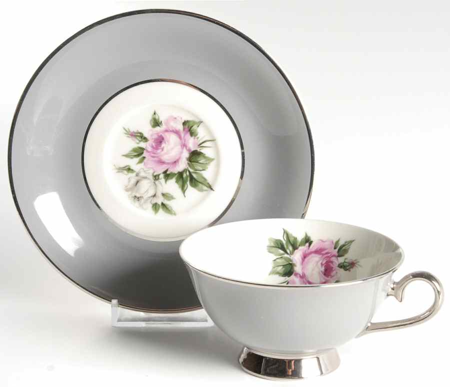 Countess Margaret Rose Gray (Platinum Trim) Footed Cup & Saucer Set by Royal Jackson-1