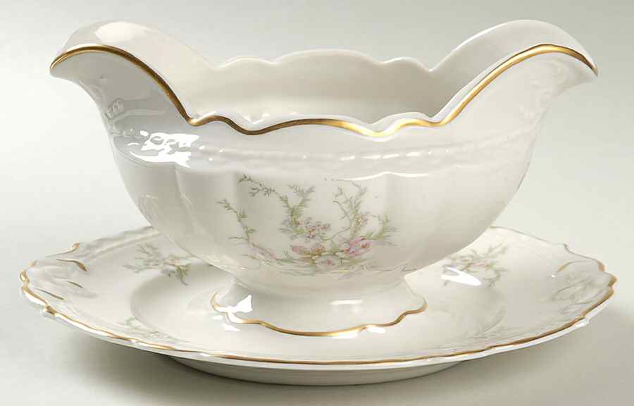 Sandra (Gold Trim) Gravy Boat with Attached Underplate by Royal Jackson-1