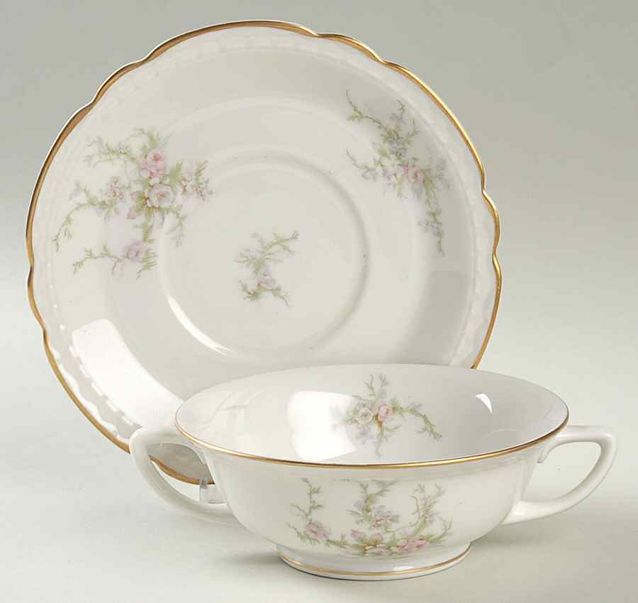 Sandra (Gold Trim) Footed Cream Soup Bowl & Saucer Set by Royal Jackson-1