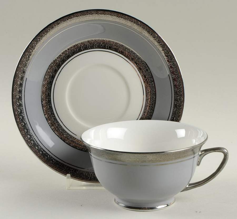 Sophistication Gray (Platinum Trim) Footed Cup & Saucer Set by Royal Jackson-1