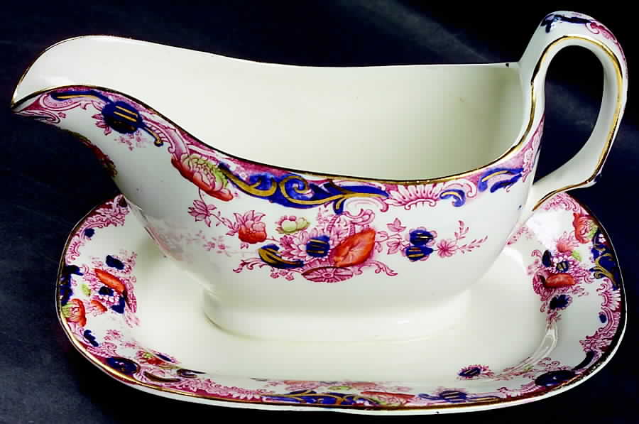 Arcadia Red and Blue (Smooth) Gravy Boat with Attached Underplate by Royal Staffordshire-1