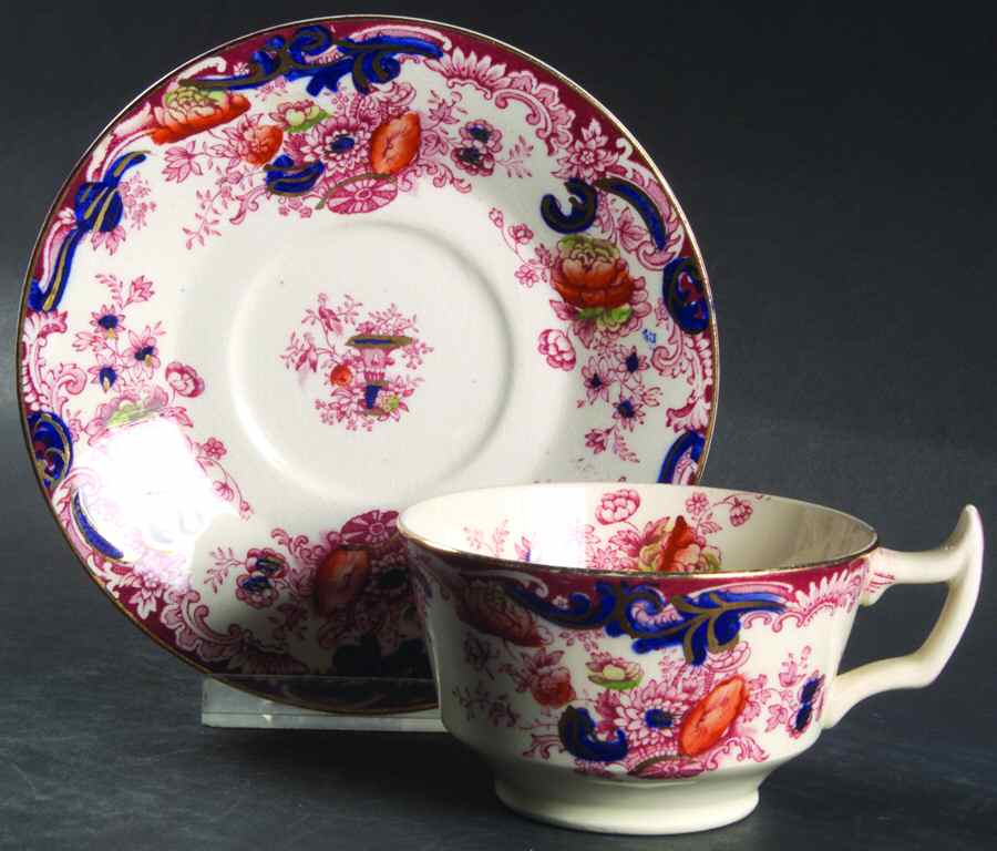 Arcadia Red and Blue (Smooth) Footed Cup & Saucer Set by Royal Staffordshire-1