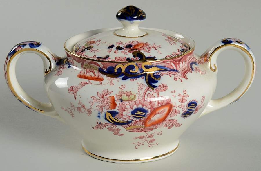 Arcadia Red and Blue (Smooth) Sugar Bowl & Lid by Royal Staffordshire-1
