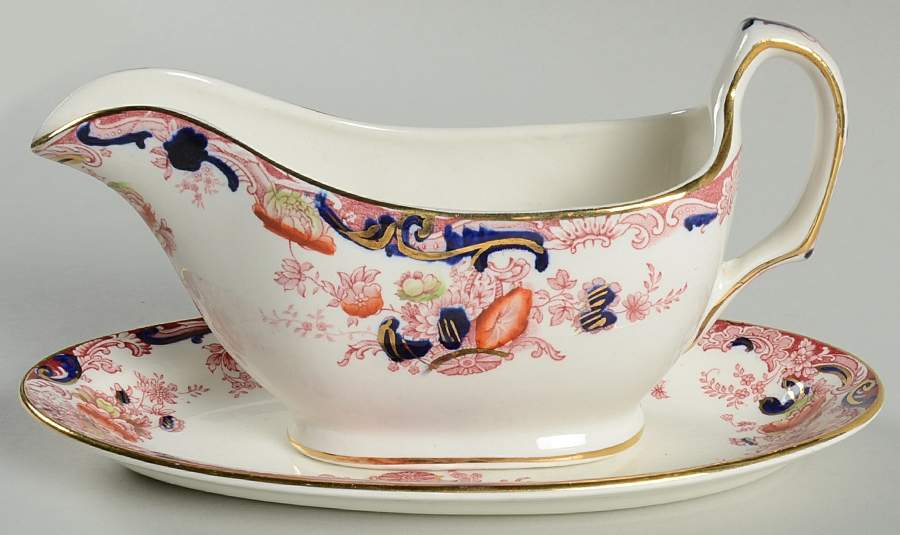 Arcadia Red and Blue (Smooth) Gravy Boat & Underplate by Royal Staffordshire-1