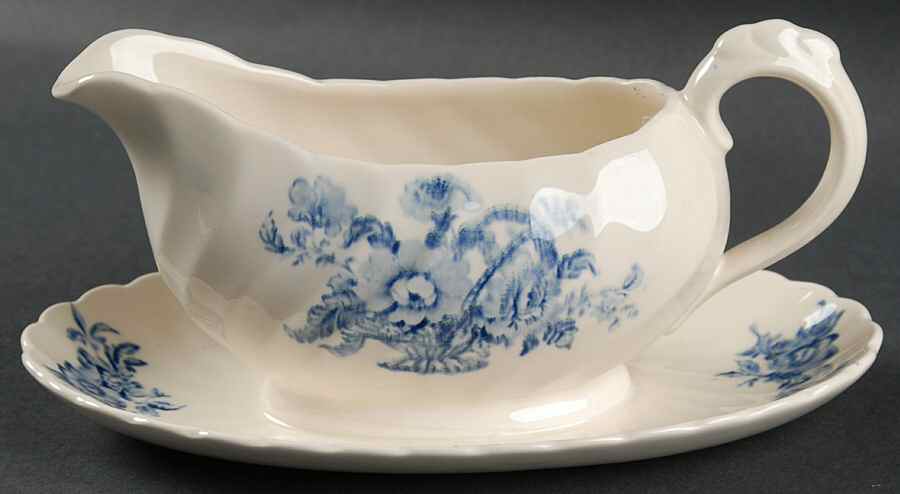 Charlotte Blue Gravy Boat with Attached Underplate by Royal Staffordshire-1