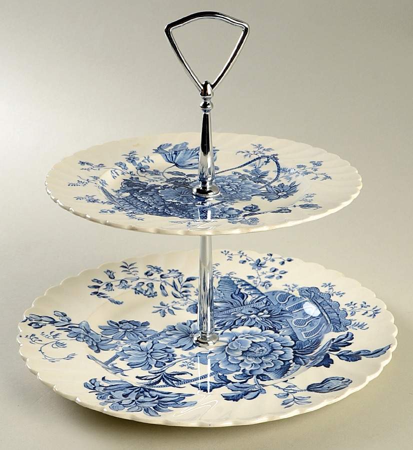 Charlotte Blue 2 Tiered Serving Tray (Dinner & Salad Plate) by Royal Staffordshire-1