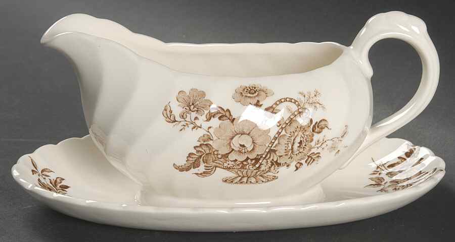 Charlotte Brown Gravy Boat with Attached Underplate by Royal Staffordshire-1