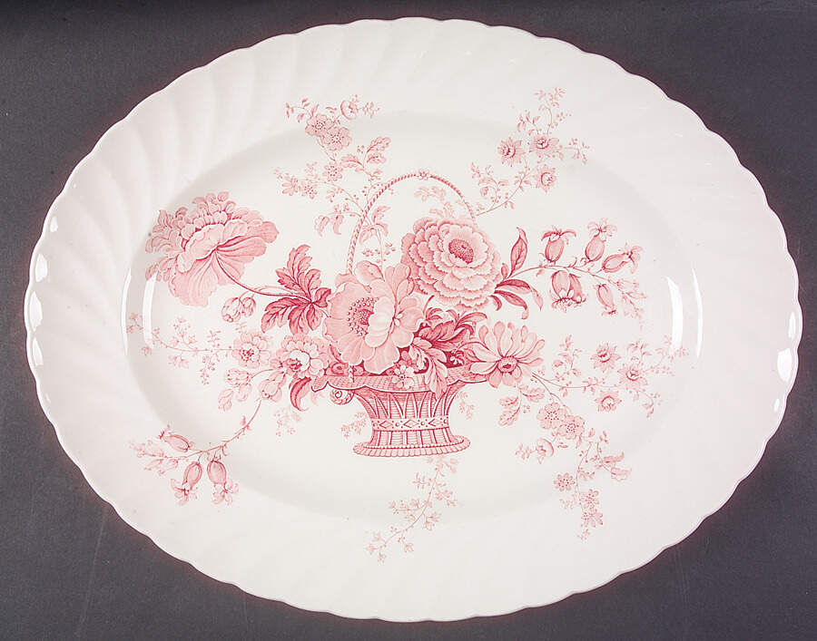 Charlotte Pink (Scalloped) 15" Oval Serving Platter by Royal Staffordshire-1