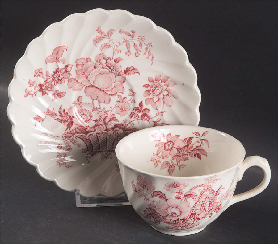 Charlotte Pink (Scalloped) Flat Cup & Saucer Set by Royal Staffordshire-1