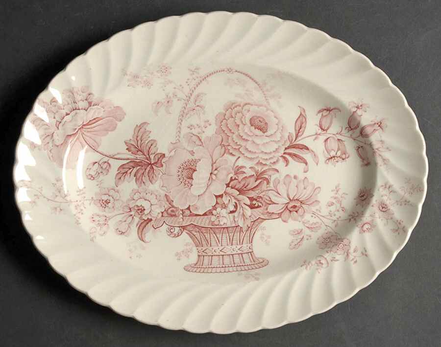 Charlotte Pink (Scalloped) 11" Oval Serving Platter by Royal Staffordshire-1