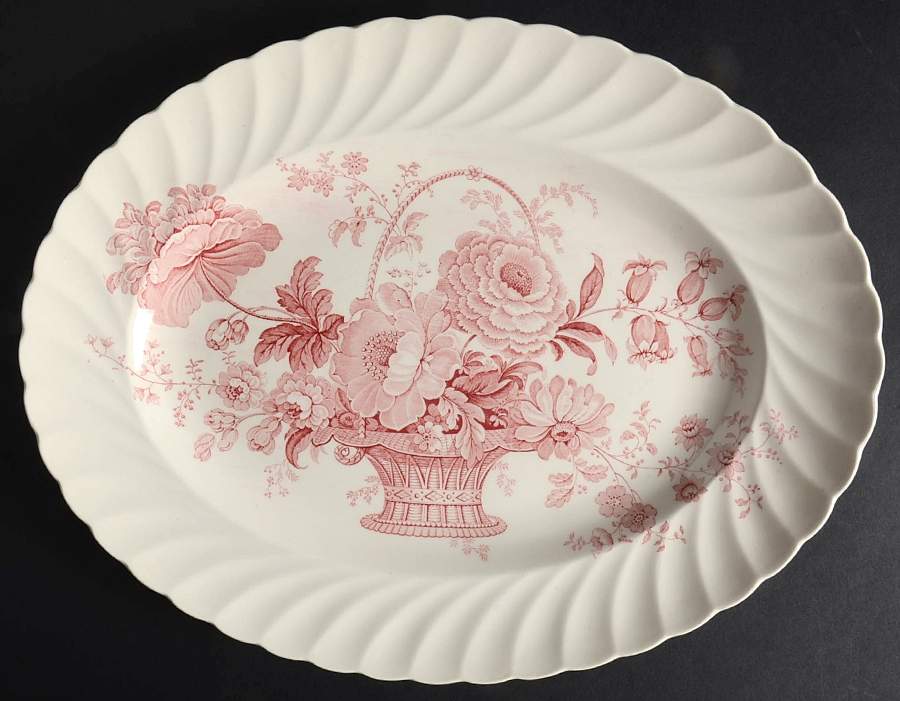 Charlotte Pink (Scalloped) 13" Oval Serving Platter by Royal Staffordshire-1